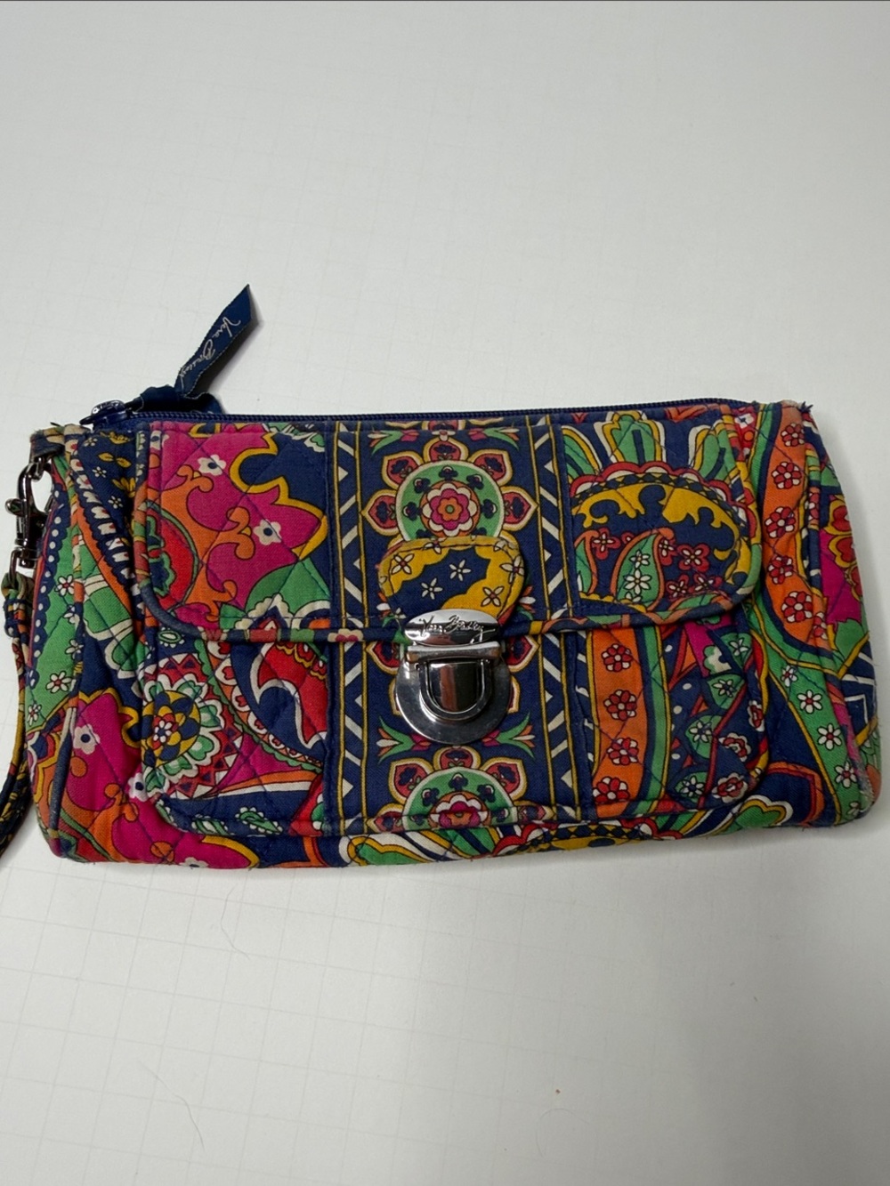 Vera Bradley Navy Floral Paisley Quilted Wristlet